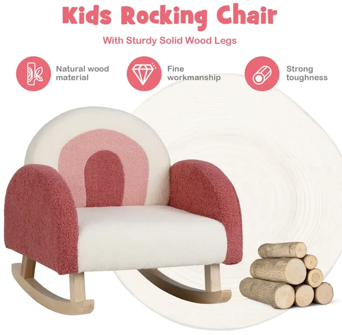 Kids Rocking Chair Children Velvet Upholstered Sofa with Solid Wood Legs