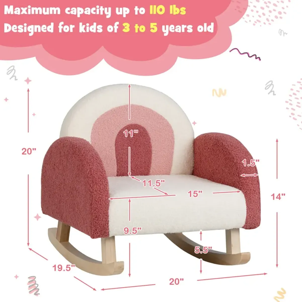 Kids Rocking Chair Children Velvet Upholstered Sofa with Solid Wood Legs