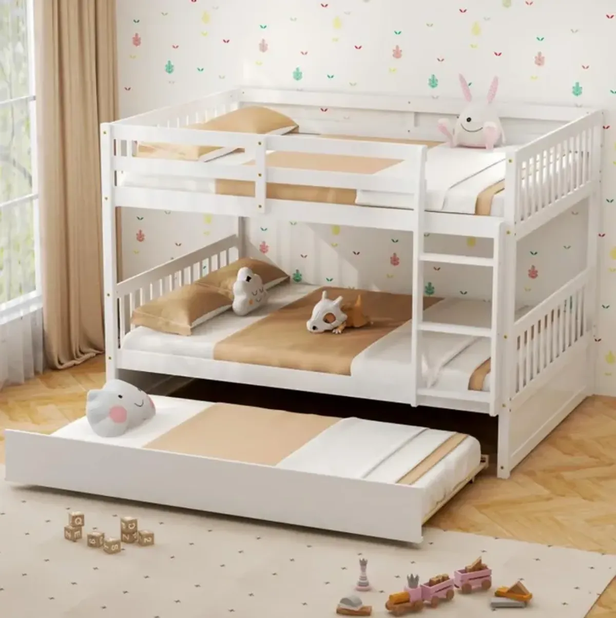 Hivvago Full over Full Bunk Bed Platform Wood Bed with Ladder