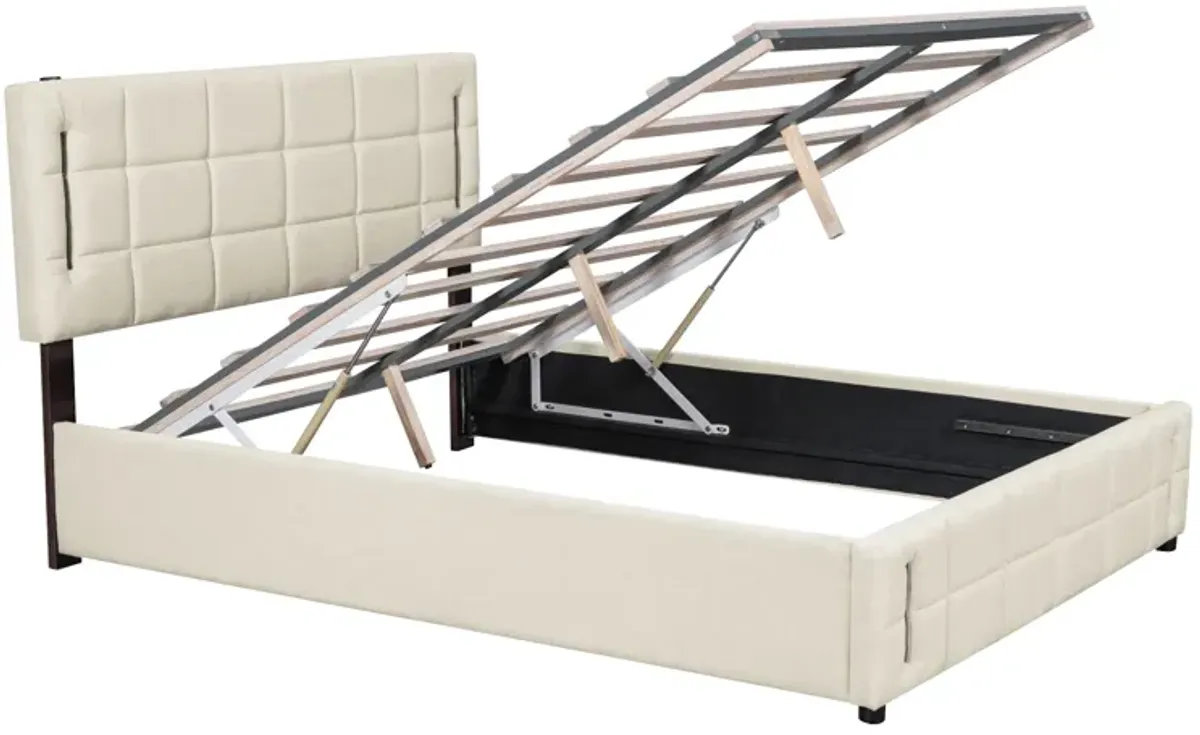 Merax Platform Bed with Hydraulic Storage System and LED Light