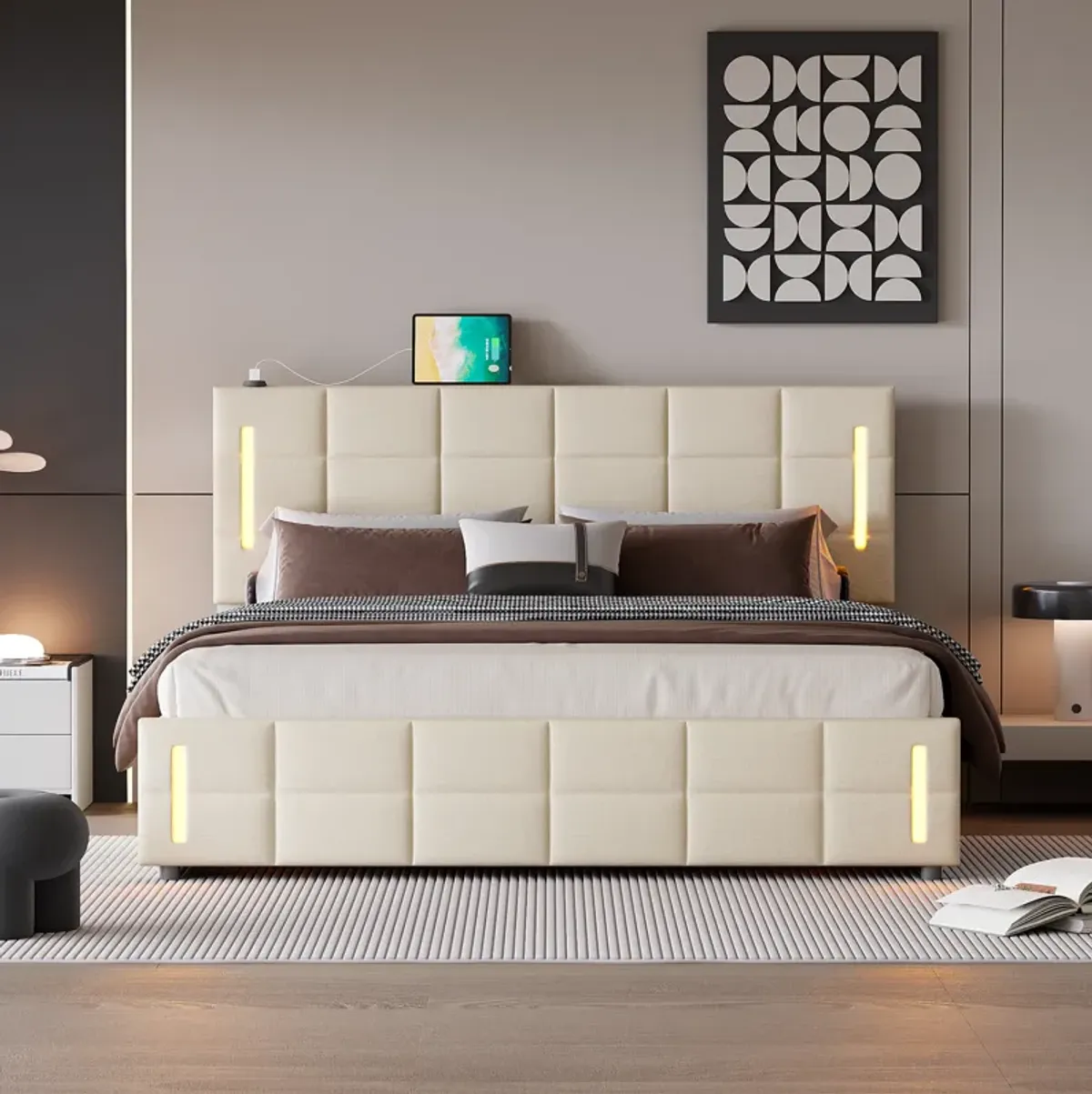 Merax Platform Bed with Hydraulic Storage System and LED Light