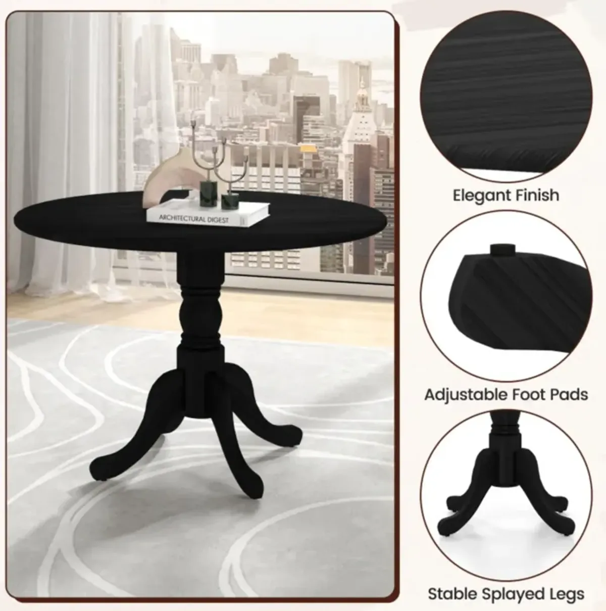 Hivvago Wooden Dining Table with Round Tabletop and Curved Trestle Legs