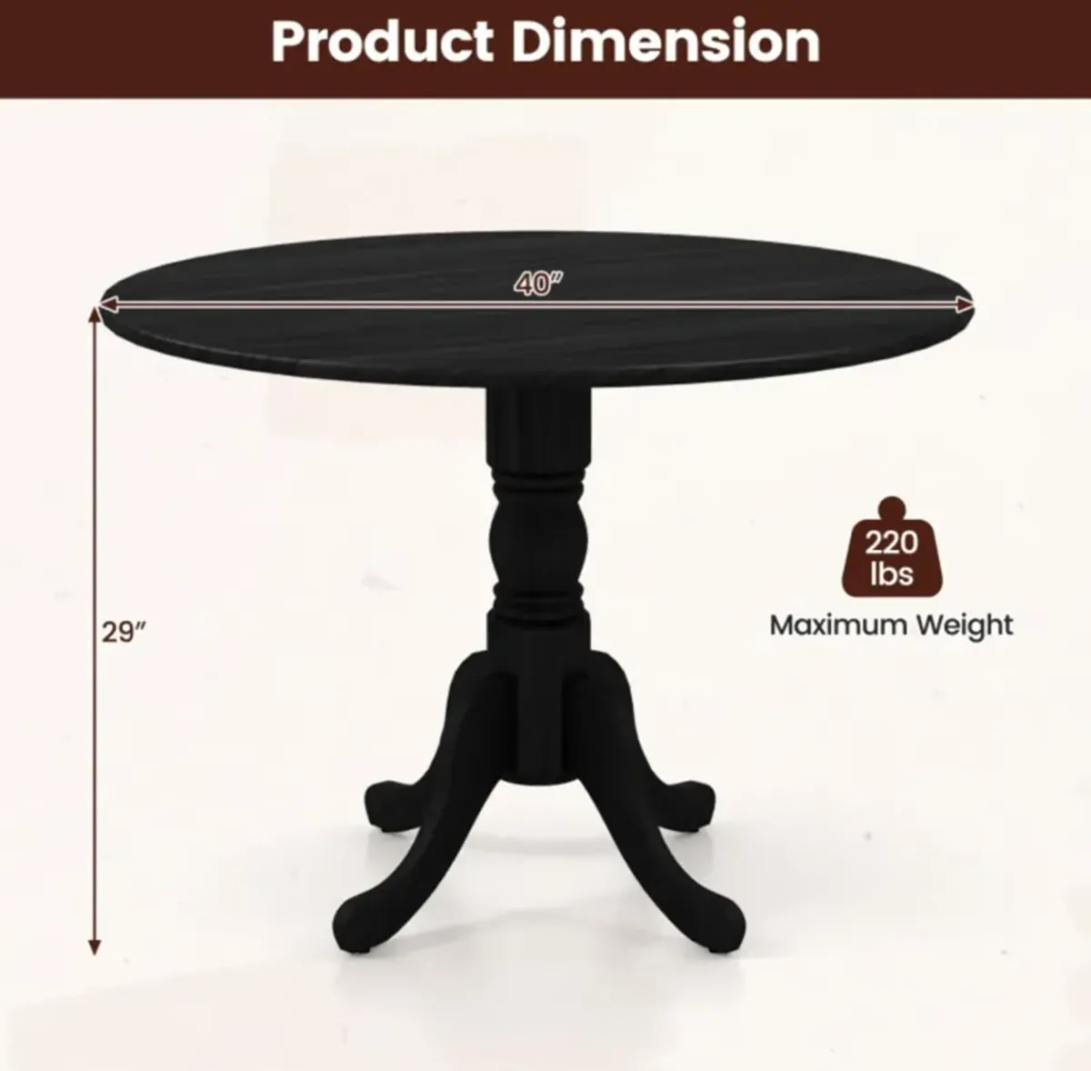 Hivvago Wooden Dining Table with Round Tabletop and Curved Trestle Legs