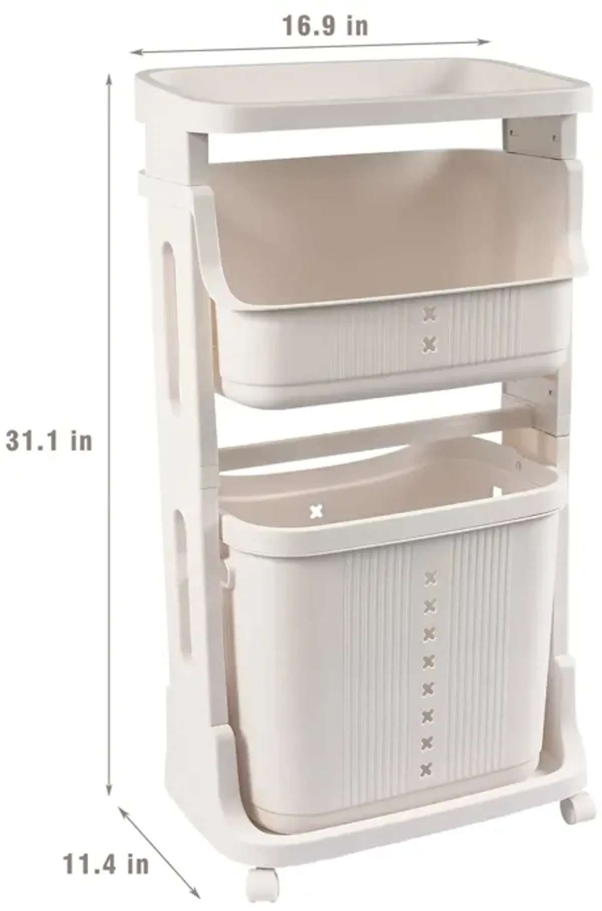 Laundry Basket Plastic Hamper 2-Tier Storage Sorter Hampers with Wheels for Kitchen Bedroom Bathroom Free Standing Storage Baskets