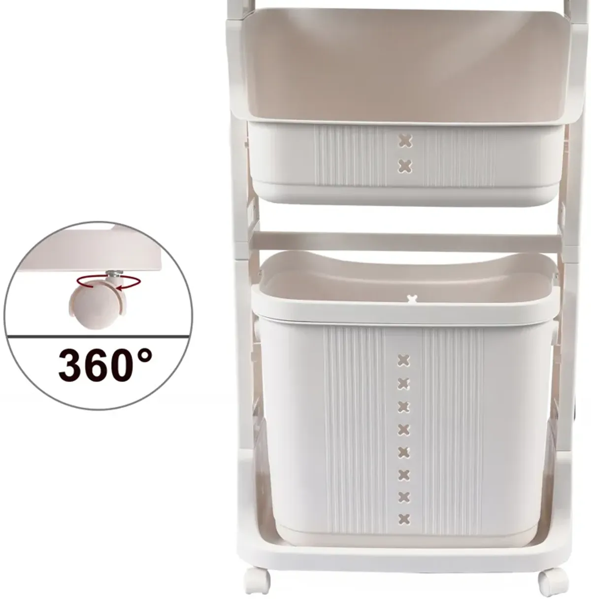 Laundry Basket Plastic Hamper 2-Tier Storage Sorter Hampers with Wheels for Kitchen Bedroom Bathroom Free Standing Storage Baskets