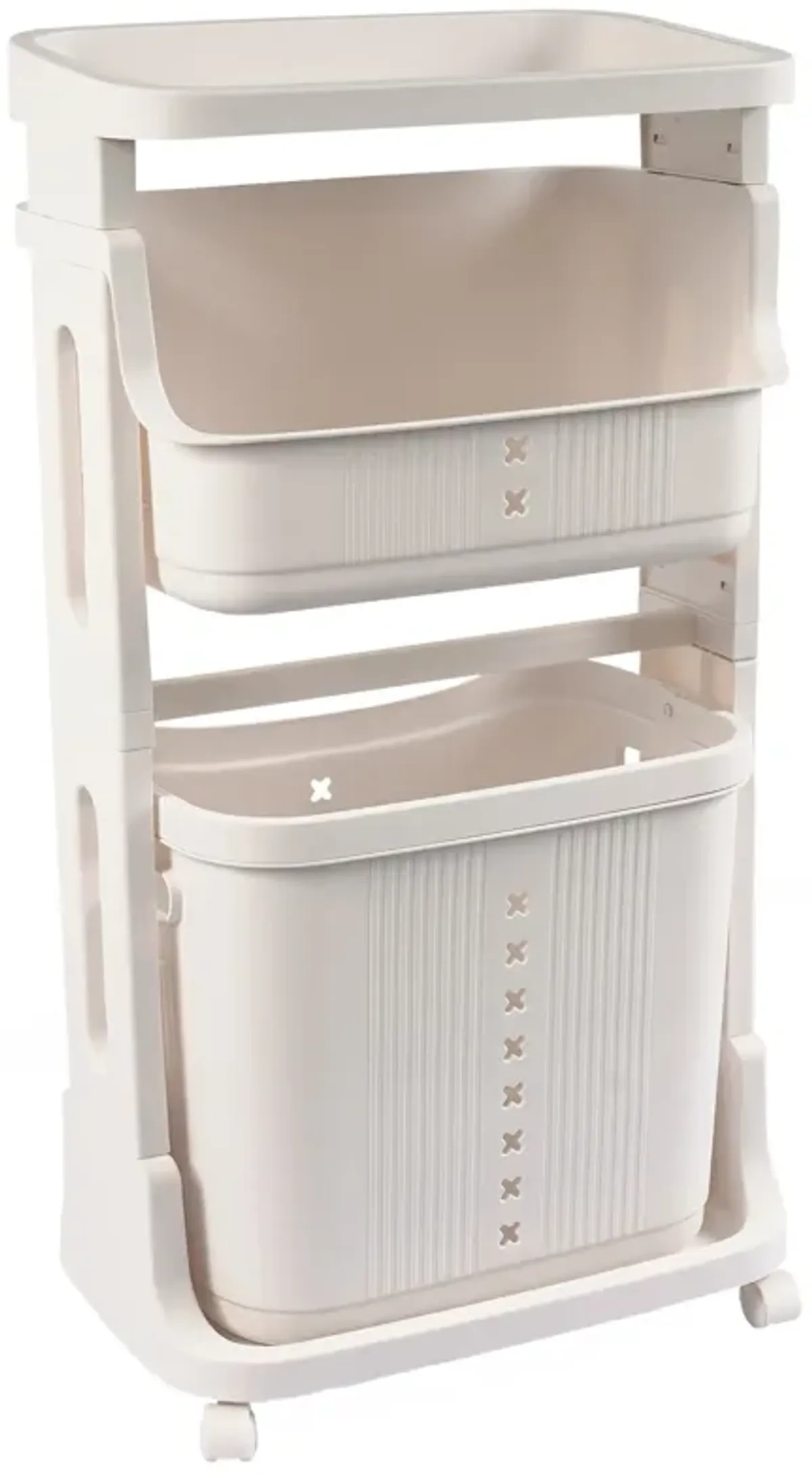 Laundry Basket Plastic Hamper 2-Tier Storage Sorter Hampers with Wheels for Kitchen Bedroom Bathroom Free Standing Storage Baskets