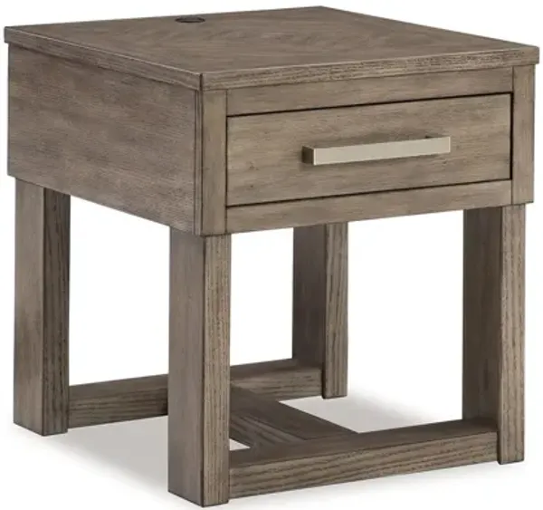 Aska Rectangular Side End Table with Drawer, USB Port, 24 Inch Gray - Benzara