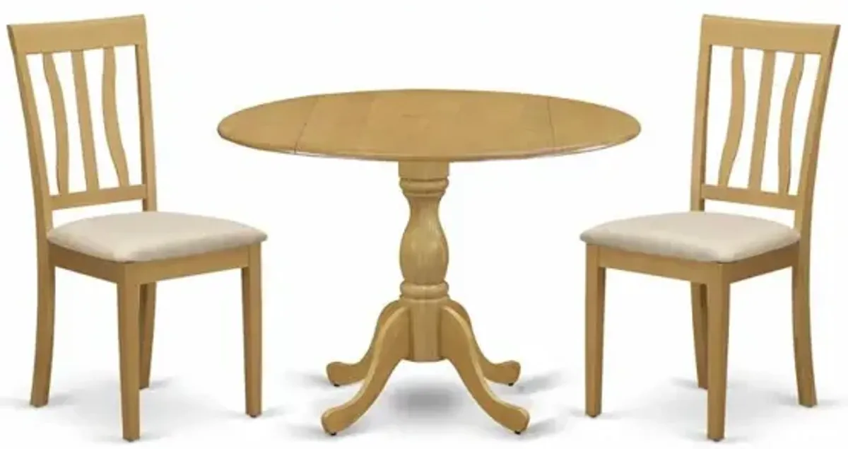 East West Furniture DMAN3-OAK-C 3 Piece Kitchen Dining Table Set - Oak Kitchen Table and 2 Oak Linen Fabric Dining Room Chairs with Slatted Back- Oak Finish