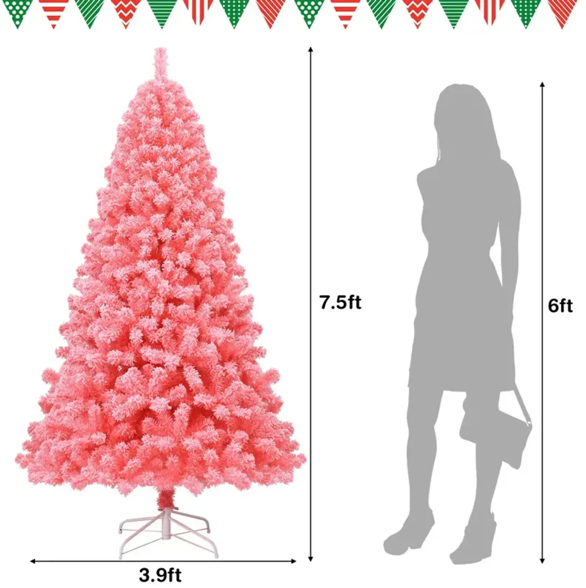 Pink Christmas Tree with Snow Flocked PVC Tips and Metal Stand