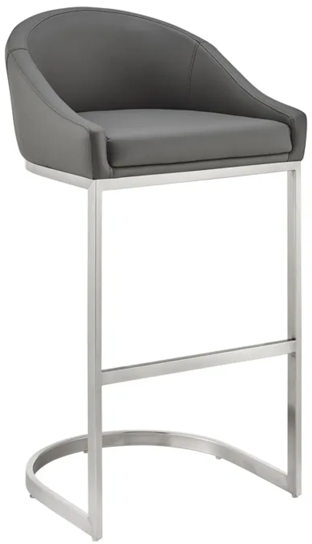 Lina 28 Inch Bar Stool Chair, Metal Cantilever Base, Gray Faux Leather-Benzara