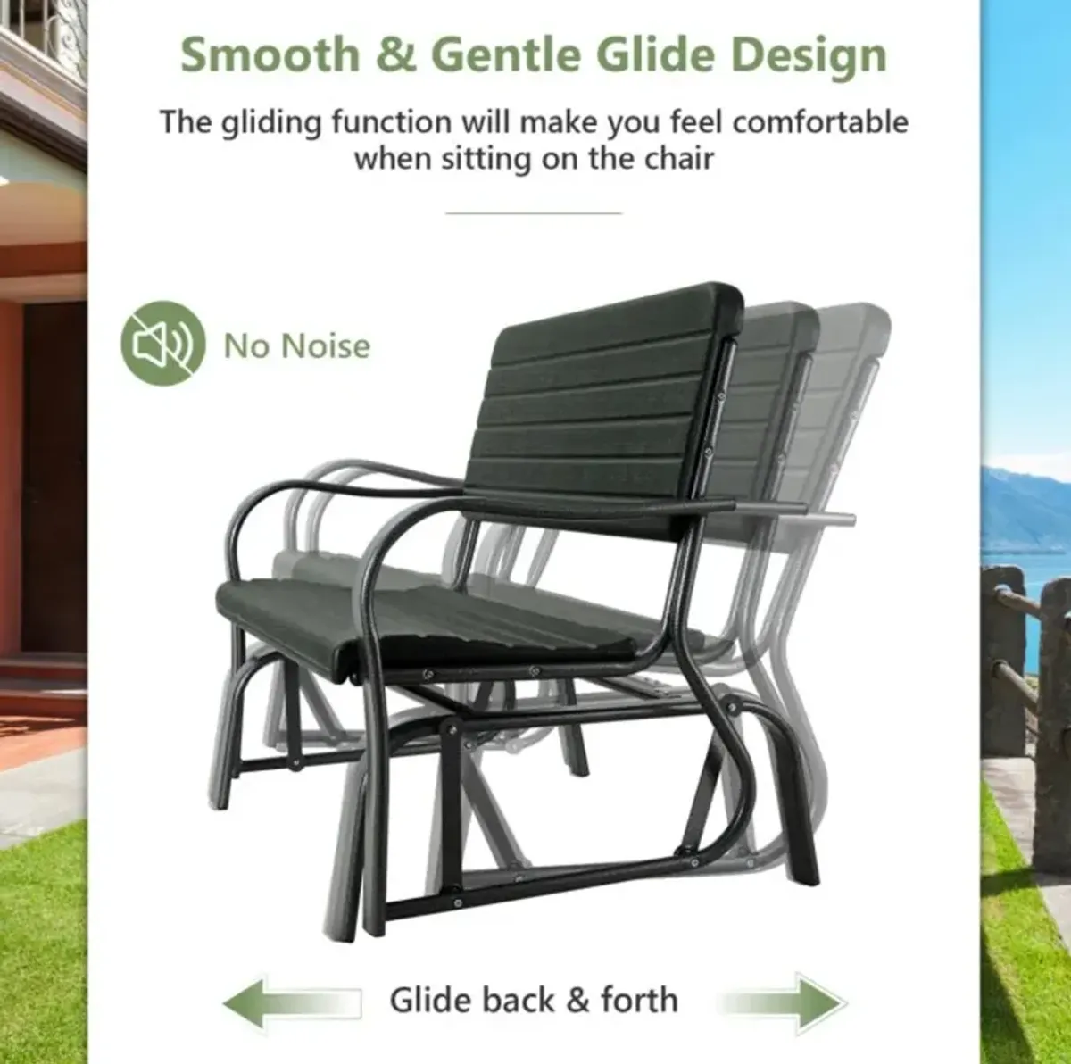 Hivvago 2-Seat Porch Glider with HDPE Back Seat and Steel Frame