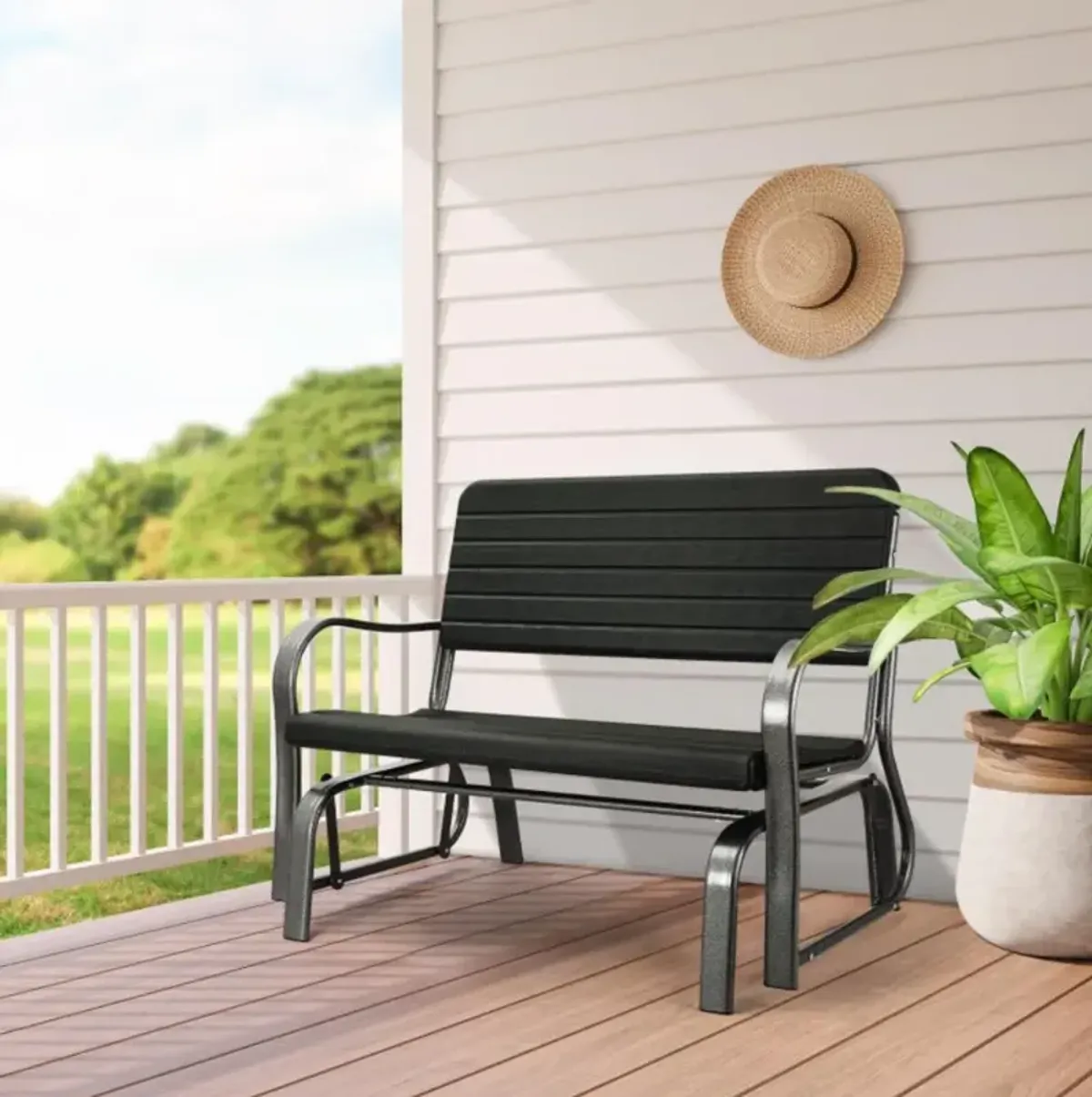 Hivvago 2-Seat Porch Glider with HDPE Back Seat and Steel Frame