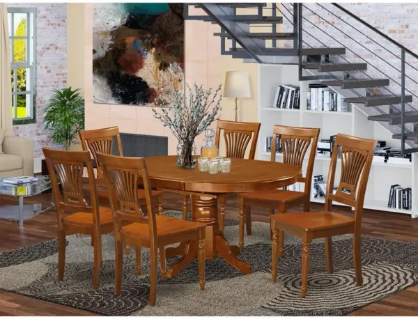 7 Pc Avon Dining Table with Leaf and 6hard wood Chairs in Saddle Brown .