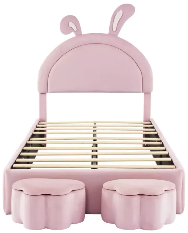 Merax Velvet Platform Bed with 2 Storage Stools