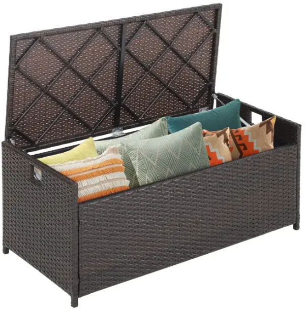 34 Gallon Patio Storage Bench with Seat Cushion and Zippered Liner