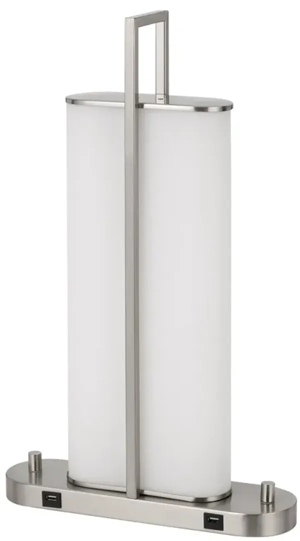 Mora Table Lamp Acrylic Shade, 2 USB, LED Lights, Chrome Steel 23 Inch - Benzara