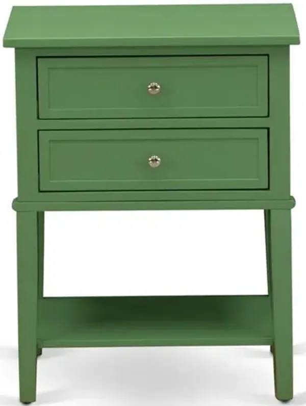 East West Furniture Modern Wooden Nightstand with 2 Mid Century Wooden Drawers, Stable and Sturdy Constructed - Clover Green Finish