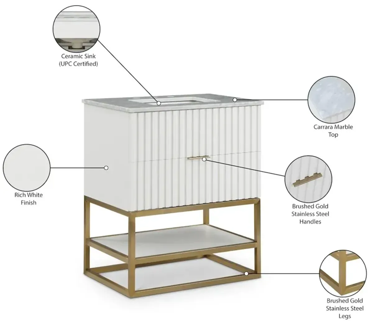 Meridian Furniture Monad White Bathroom Vanity