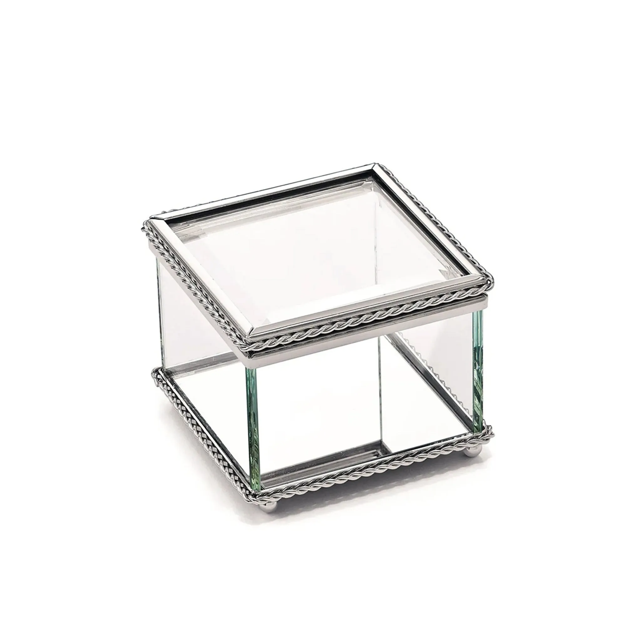 3.25" Square Glass Box with Hinged Lid