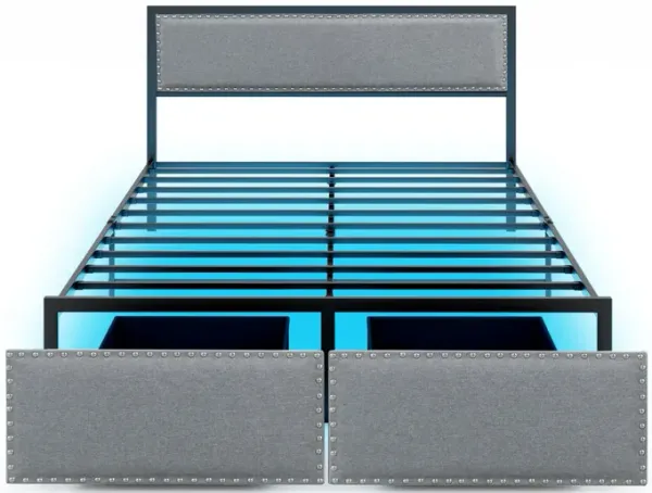Contemporary Platform Bed with LED Headboard, Drawer, and Metal Slats – Easy Assembly Included
