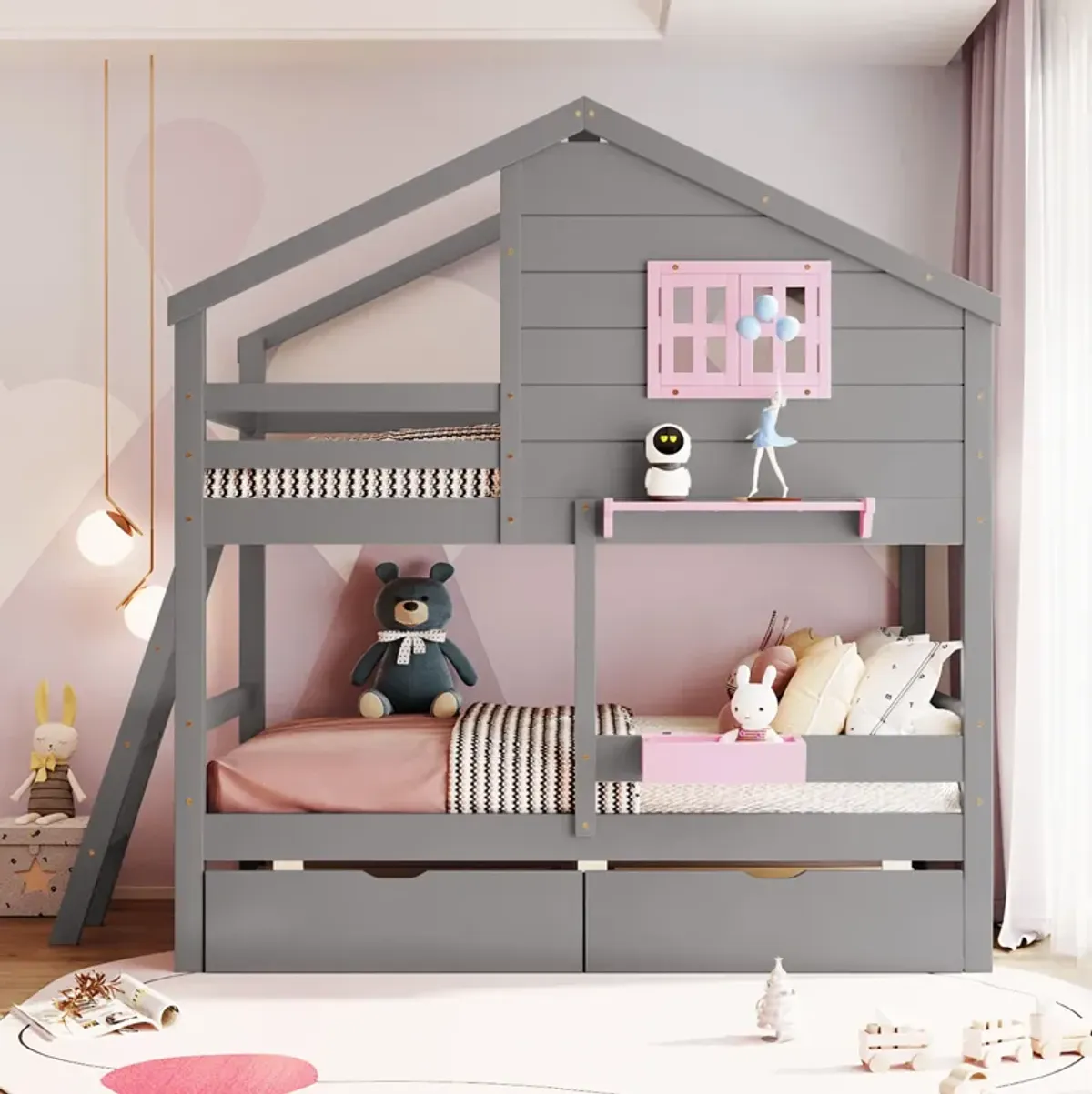 Merax Wood Bunk Bed with Storage Drawers