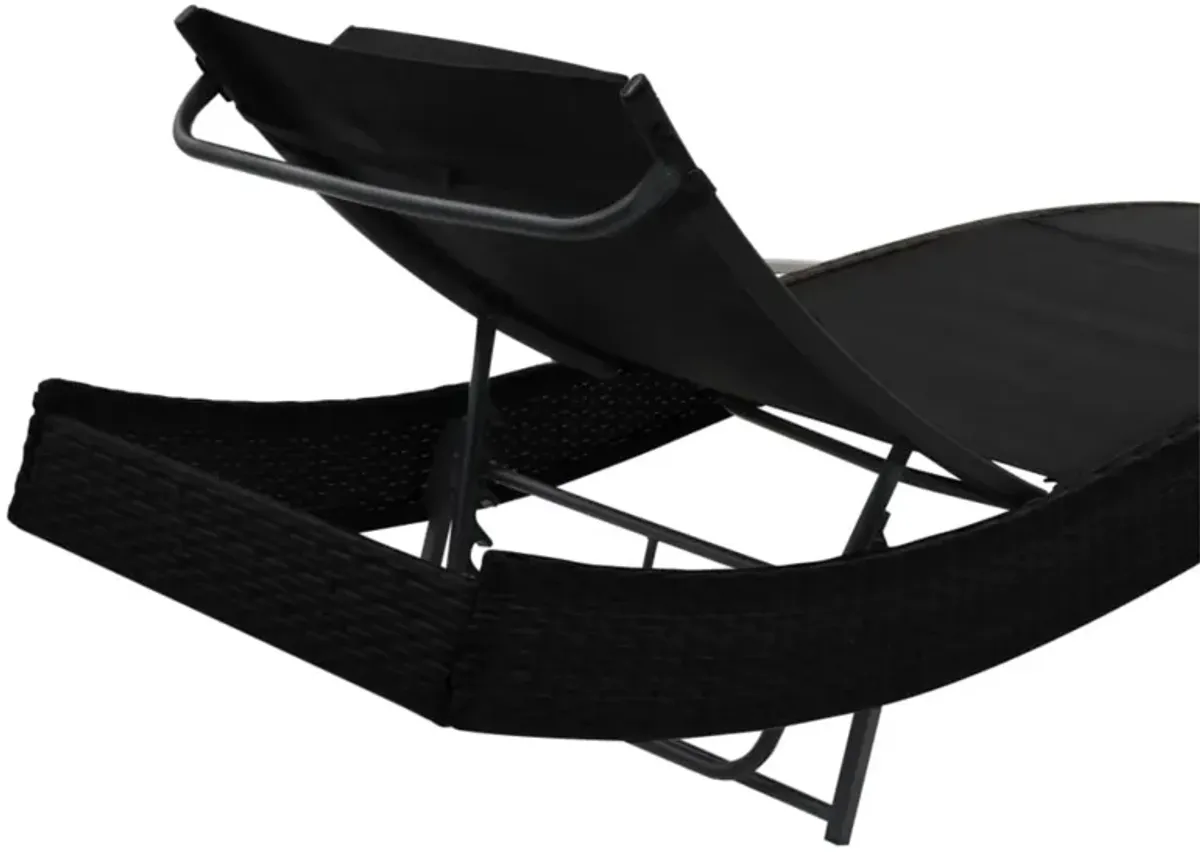 vidaXL Sun Lounger with Pillow Poly Rattan Black