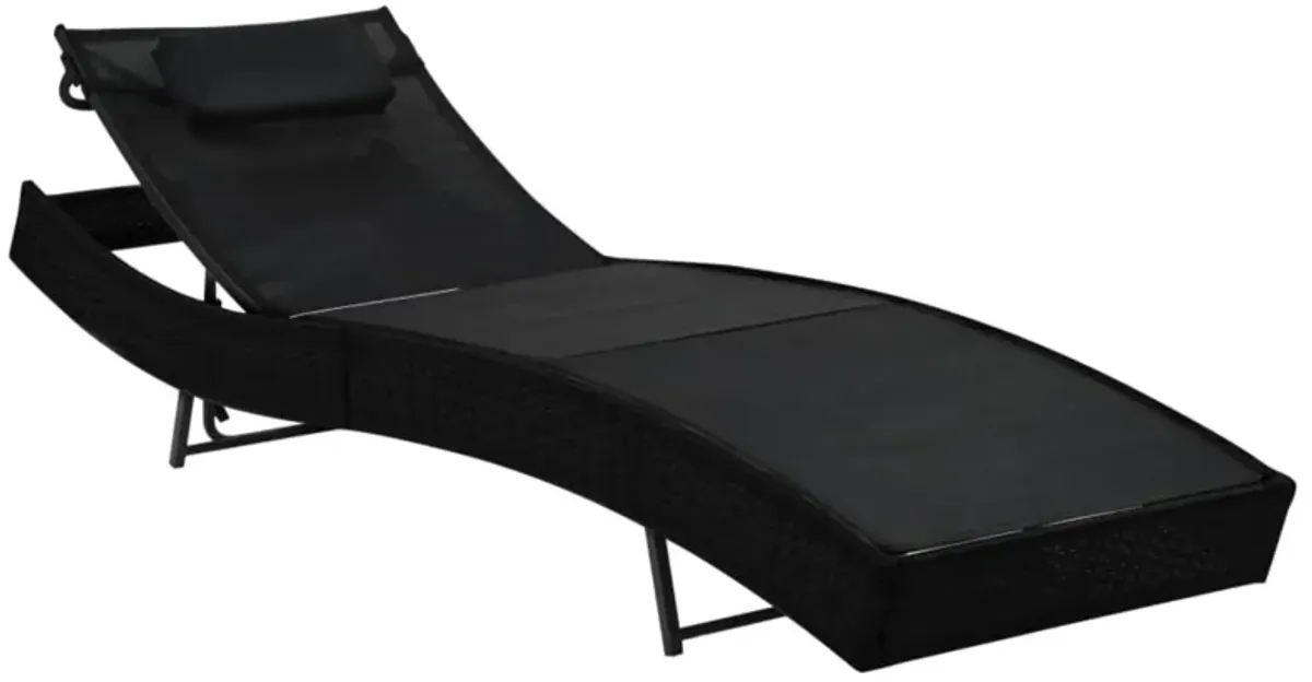 vidaXL Sun Lounger with Pillow Poly Rattan Black