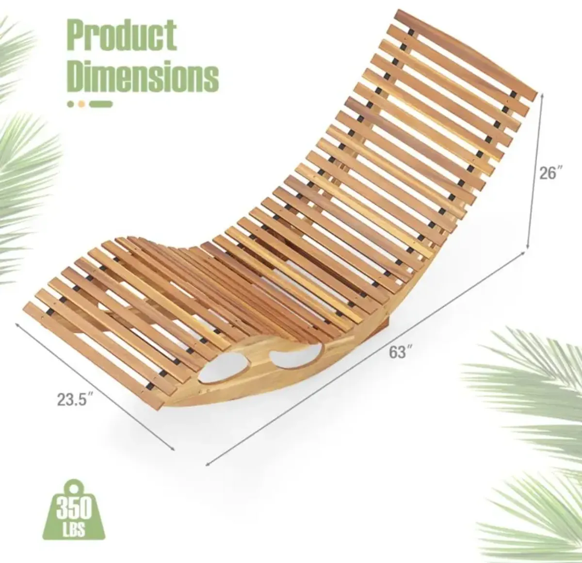 Hivvago Acacia Wood Patio Rocking Sun Lounger Chaise Lounge with Ergonomic Curved Seat