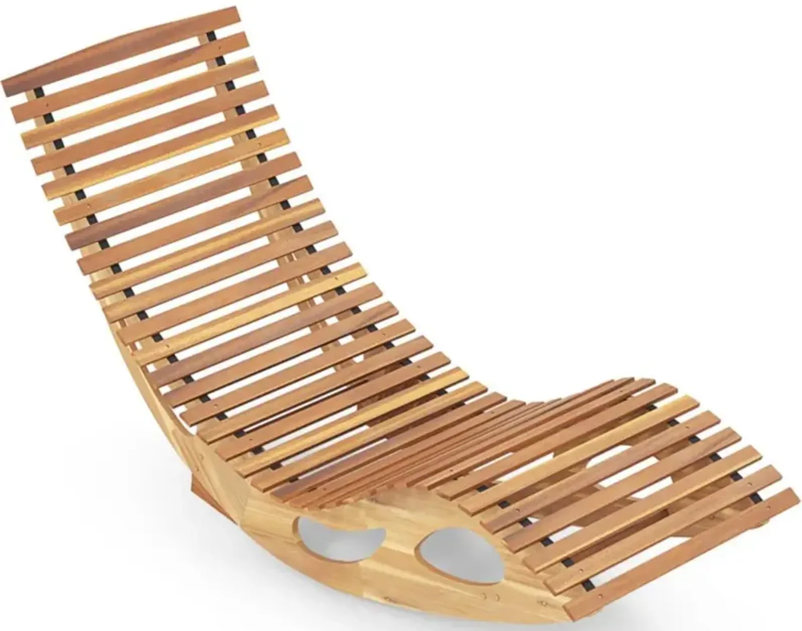 Hivvago Acacia Wood Patio Rocking Sun Lounger Chaise Lounge with Ergonomic Curved Seat