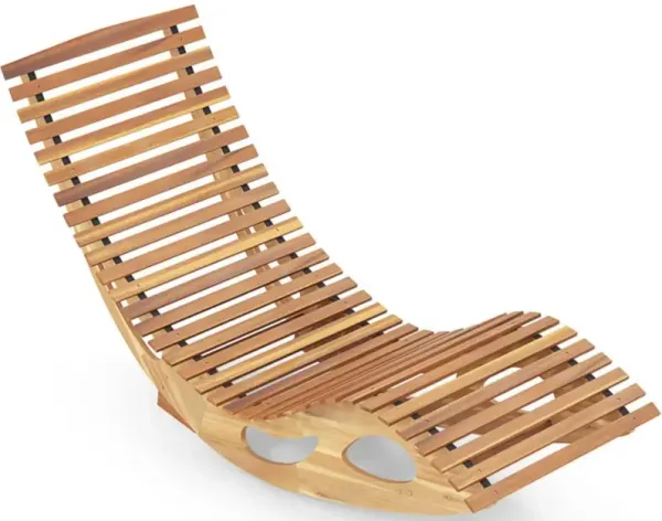 Hivvago Acacia Wood Patio Rocking Sun Lounger Chaise Lounge with Ergonomic Curved Seat