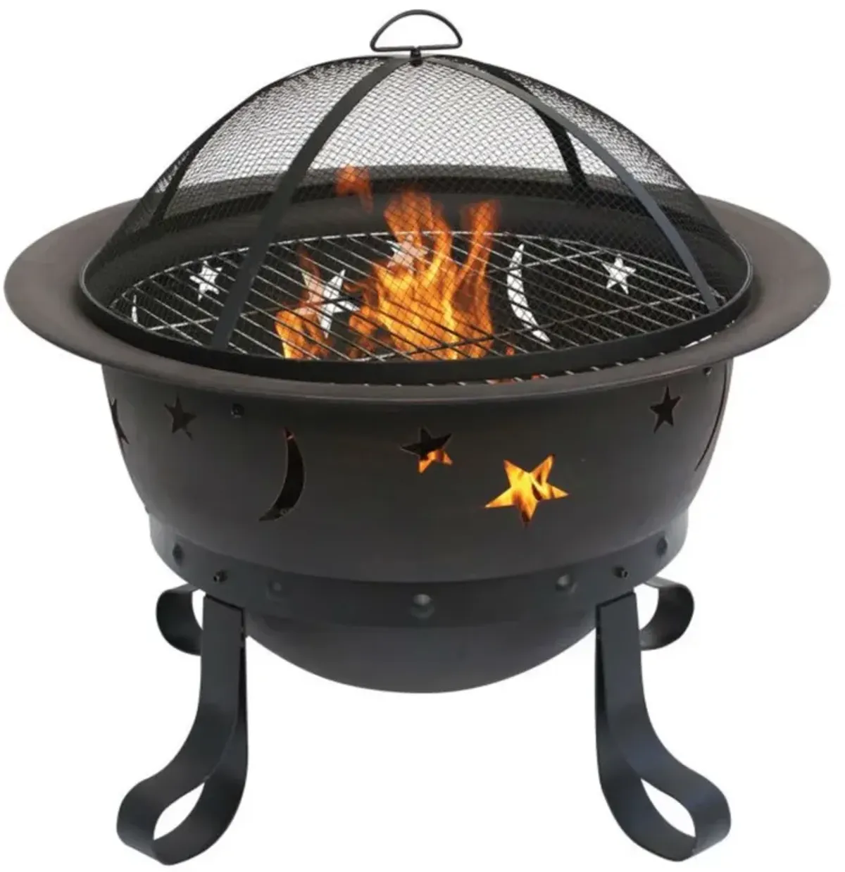 Hivvago Outdoor Star Moon Steel Wood Burning Fire Pit in Bronze Finish