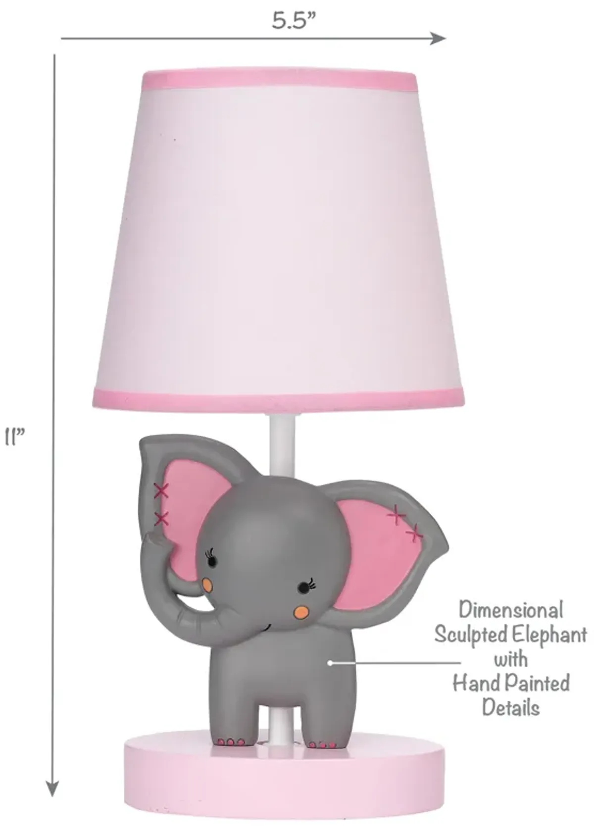 Bedtime Originals Twinkle Toes Lamp with Shade & Bulb - Pink, Gray, Animals