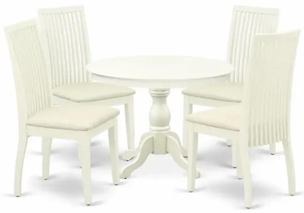East West Furniture HBIP5-LWH-C 5 Piece Dining Room Table Set - Linen White Small Dining Table and 4 Linen White Chairs for Dining Room with Slatted Back - Linen White Finish