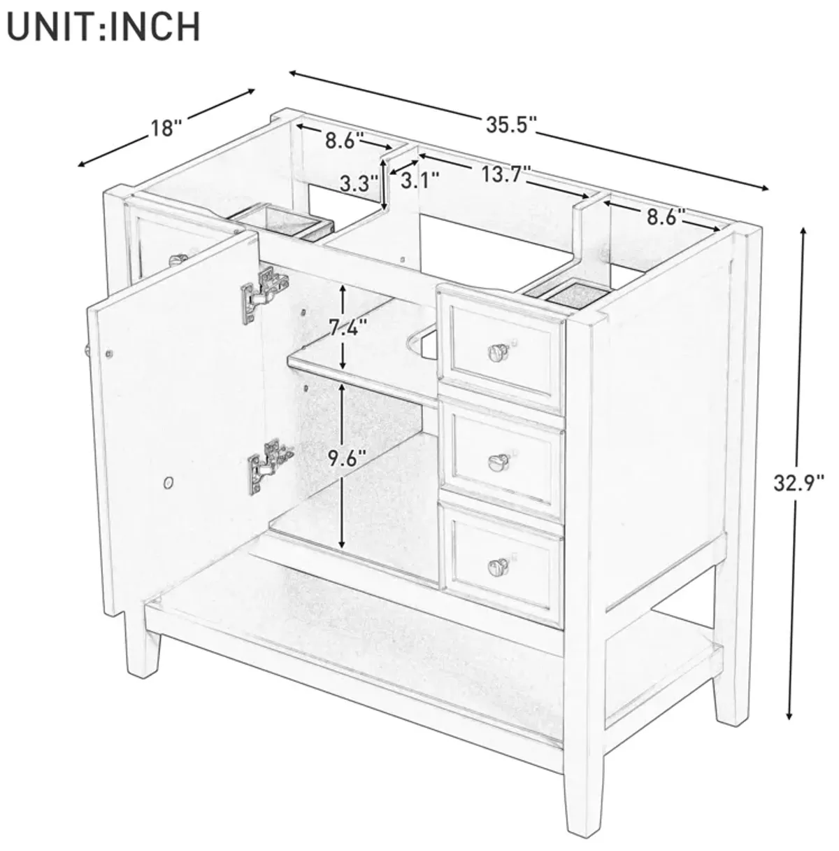 Merax 36" Bathroom Vanity Cabinet Base Only