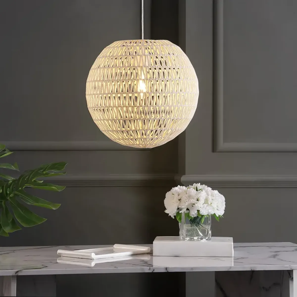 Luna Bohemian Modern Woven Rattaniron LED Pendant