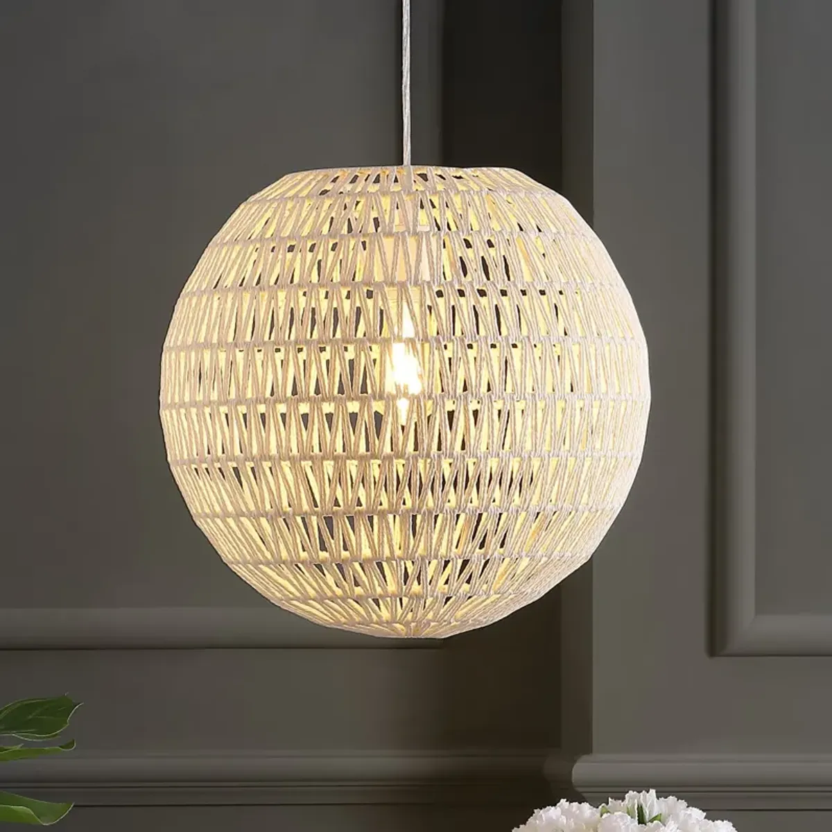 Luna Bohemian Modern Woven Rattaniron LED Pendant