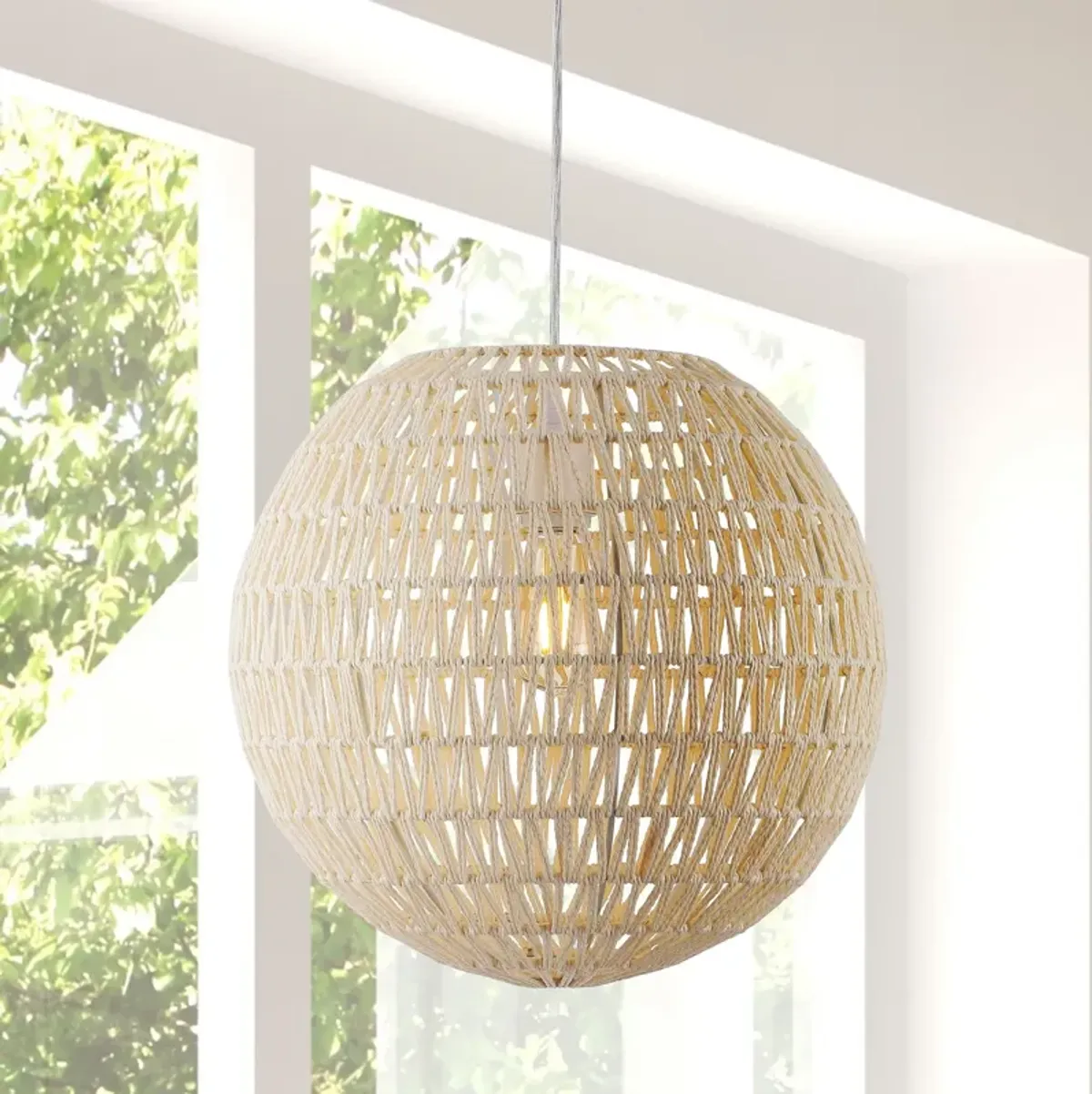 Luna Bohemian Modern Woven Rattaniron LED Pendant