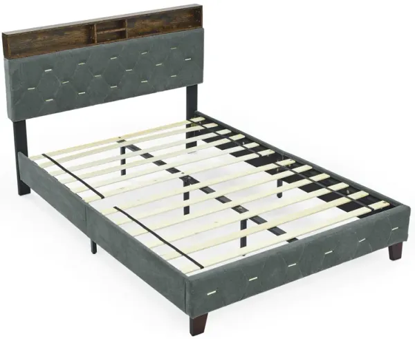 Hivvago FullSized HeavyDuty Platform Bedframe with Upholstered Headboard