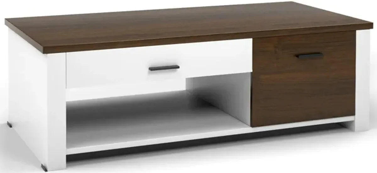 Modern Coffee Table with Front Back Drawers and Compartments for Living Room