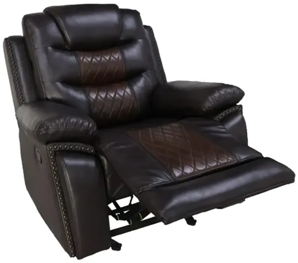 Asher 39 Inch Manual Recliner Chair, Wood, Pocket Coils, Brown Faux Leather - Benzara