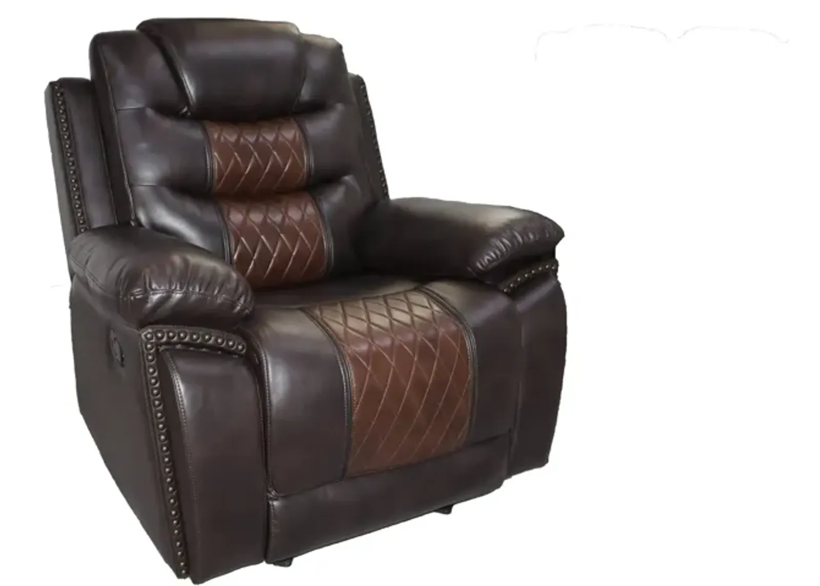 Asher 39 Inch Manual Recliner Chair, Wood, Pocket Coils, Brown Faux Leather - Benzara