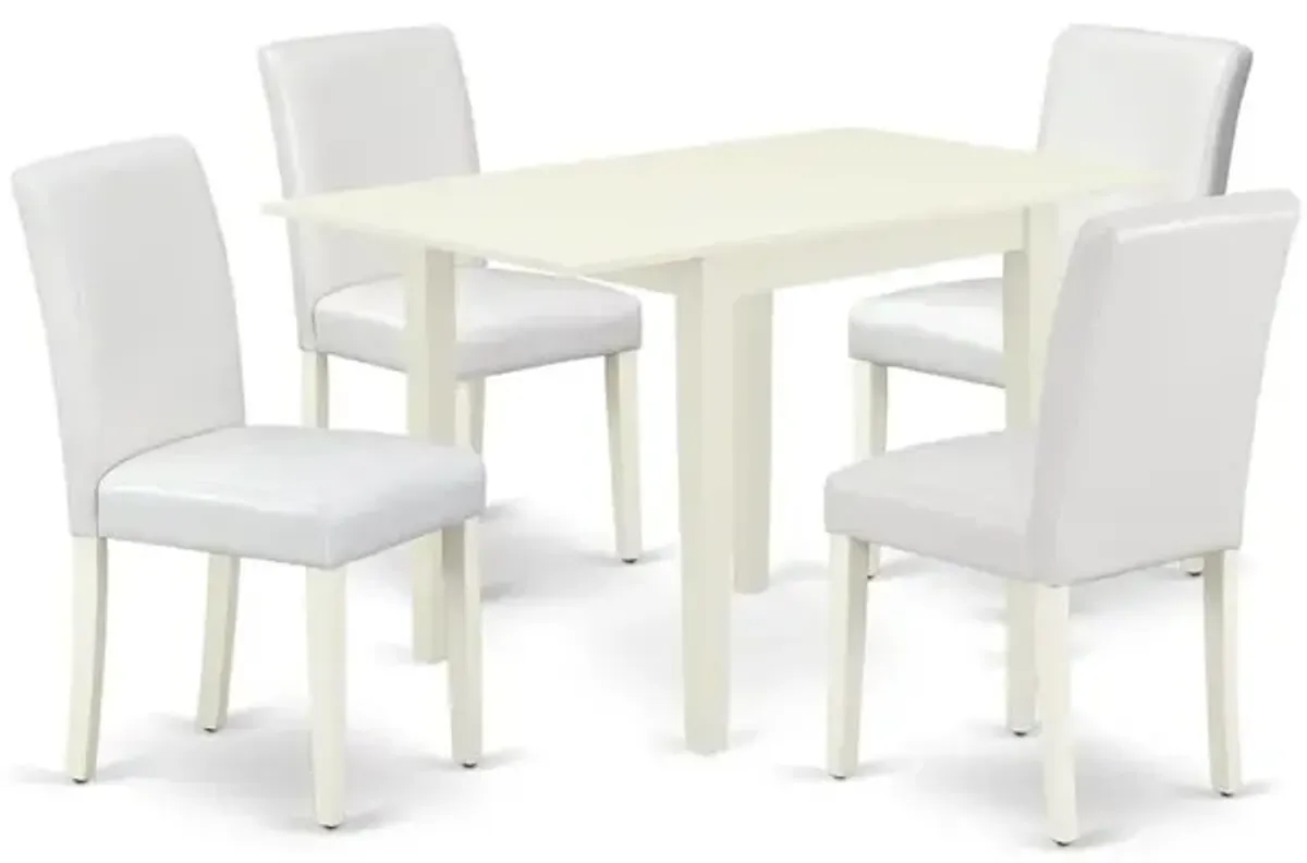 East West Furniture 5-Piece Table Set-A Wood Dining Table and 4PU LeatherDining Room Chairs with High Back - Linen White Finish