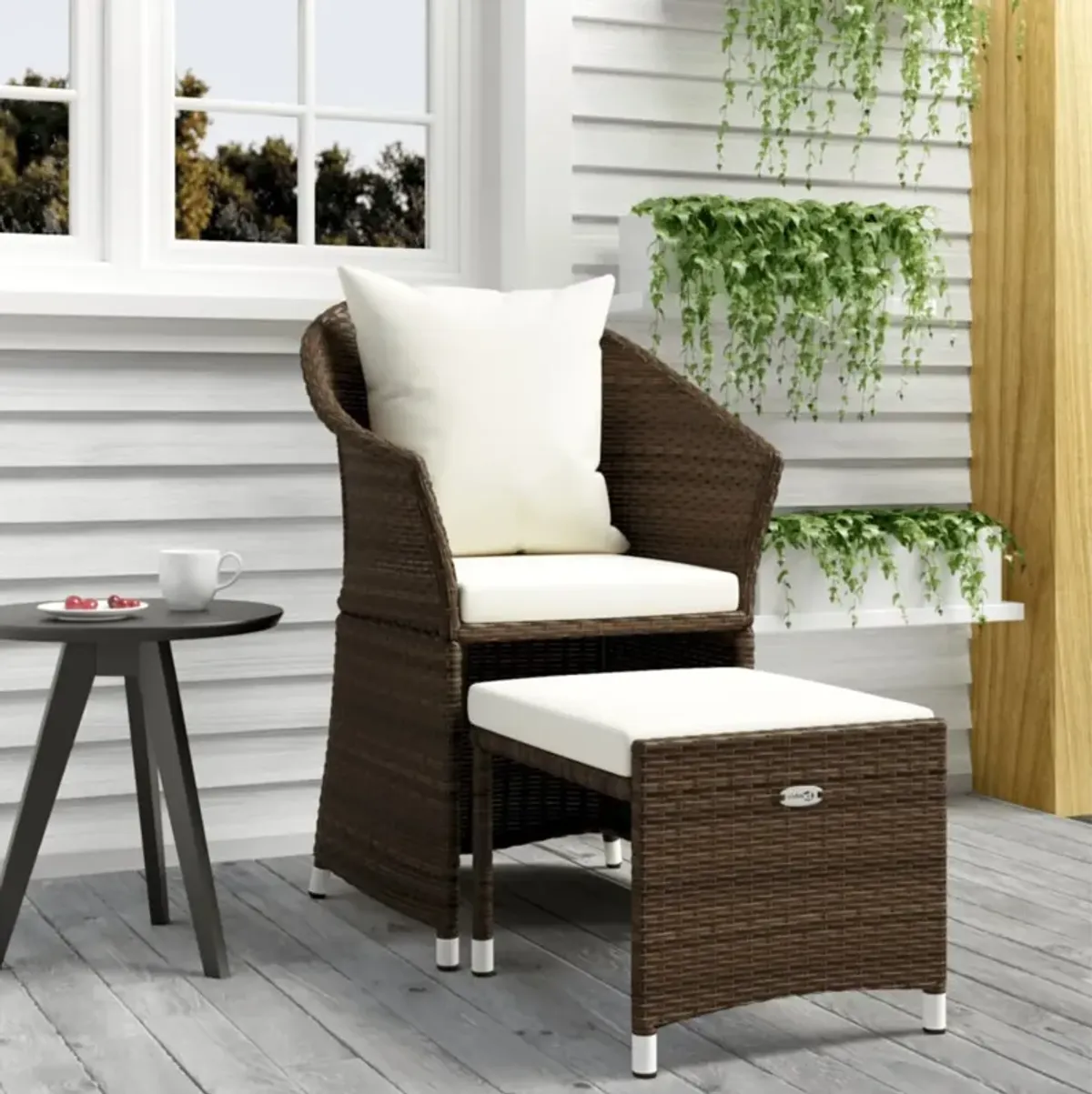 vidaXL 2 Piece Patio Lounge Set with Cushions Brown Poly Rattan