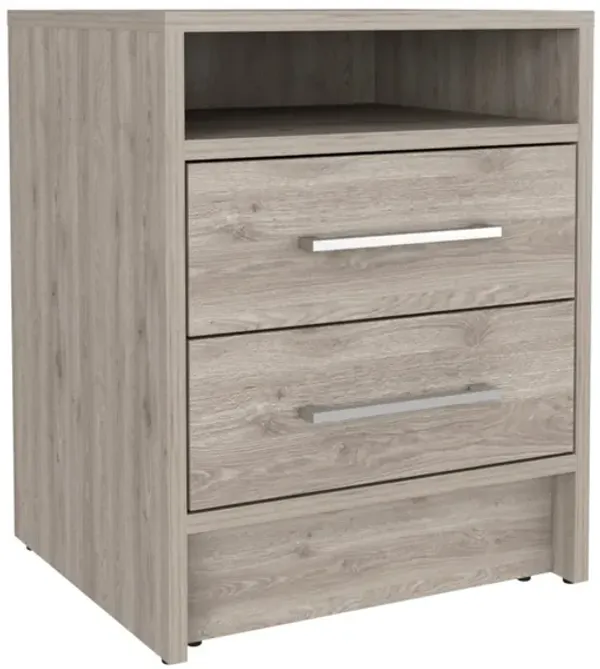 Faux Wood Nightstand with 2 Drawers – Modern Bedside Table