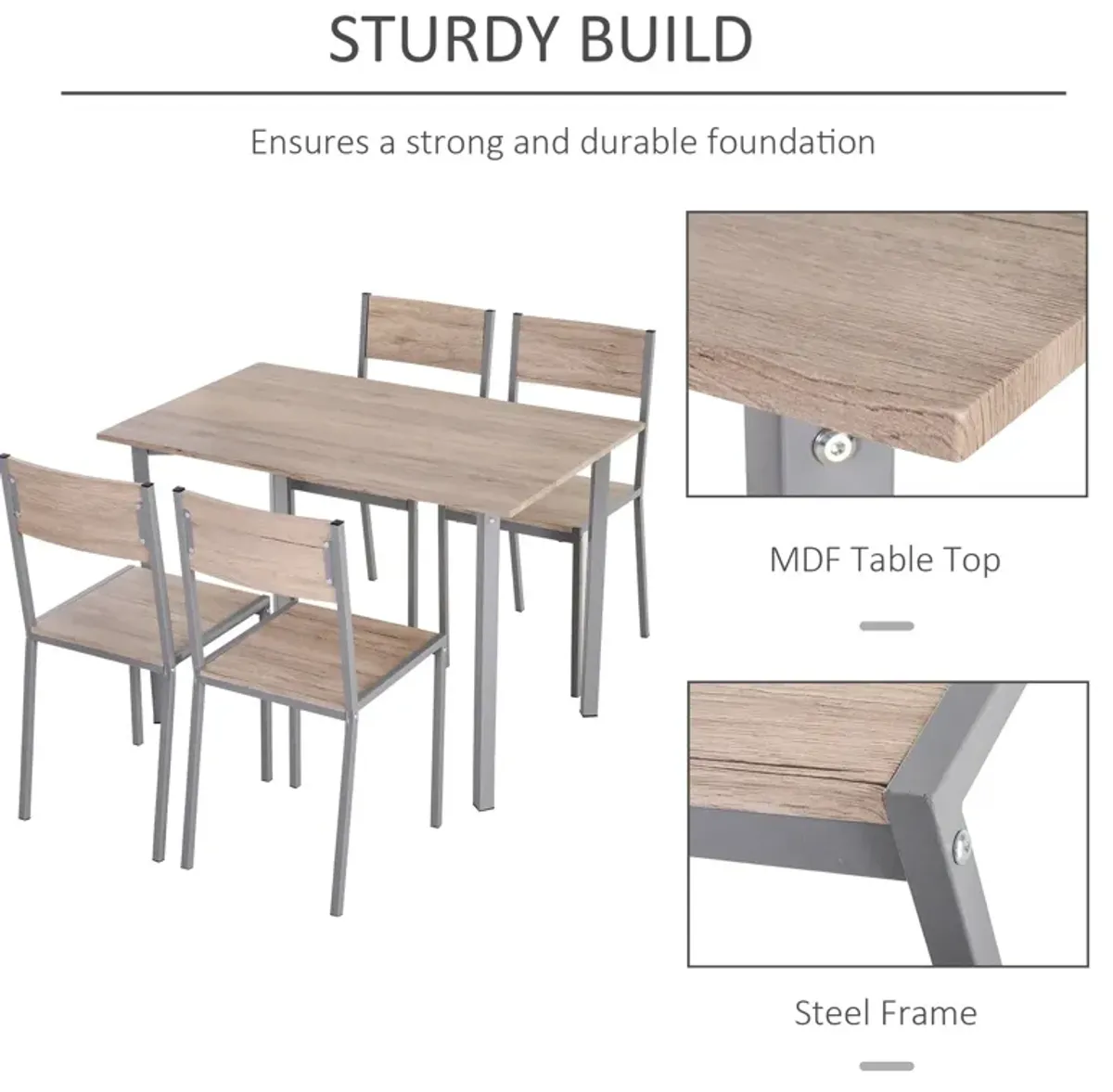 Modern Natural/Grey Dining: 5-Piece Kitchen Table & Chairs Set