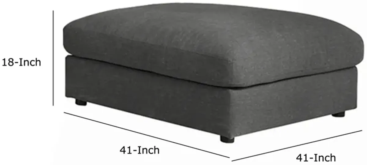 Fabric Upholstered Wooden Ottoman with Loose Cushion Seat and Small Feet, Dark Gray-Benzara