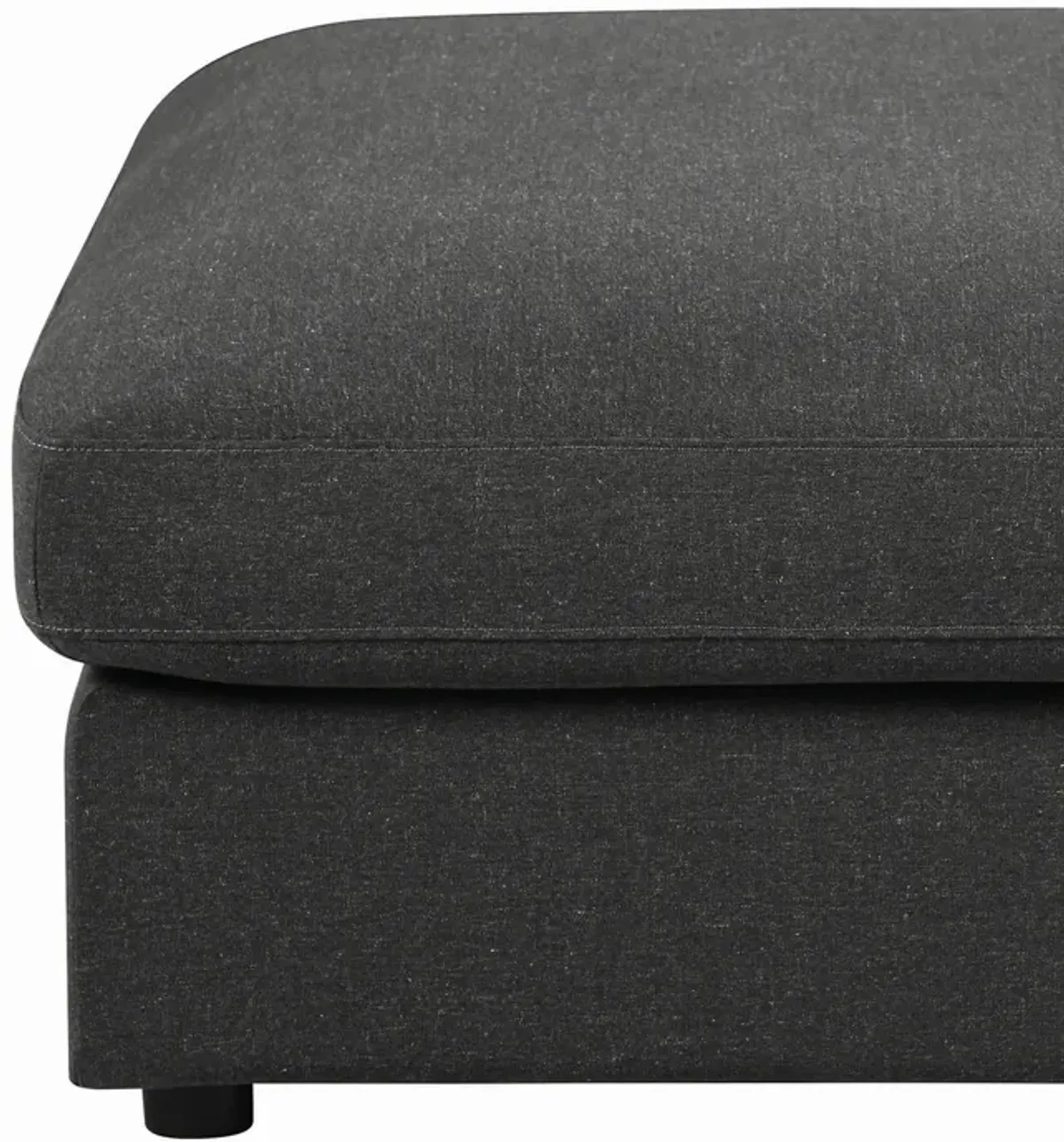 Fabric Upholstered Wooden Ottoman with Loose Cushion Seat and Small Feet, Dark Gray-Benzara