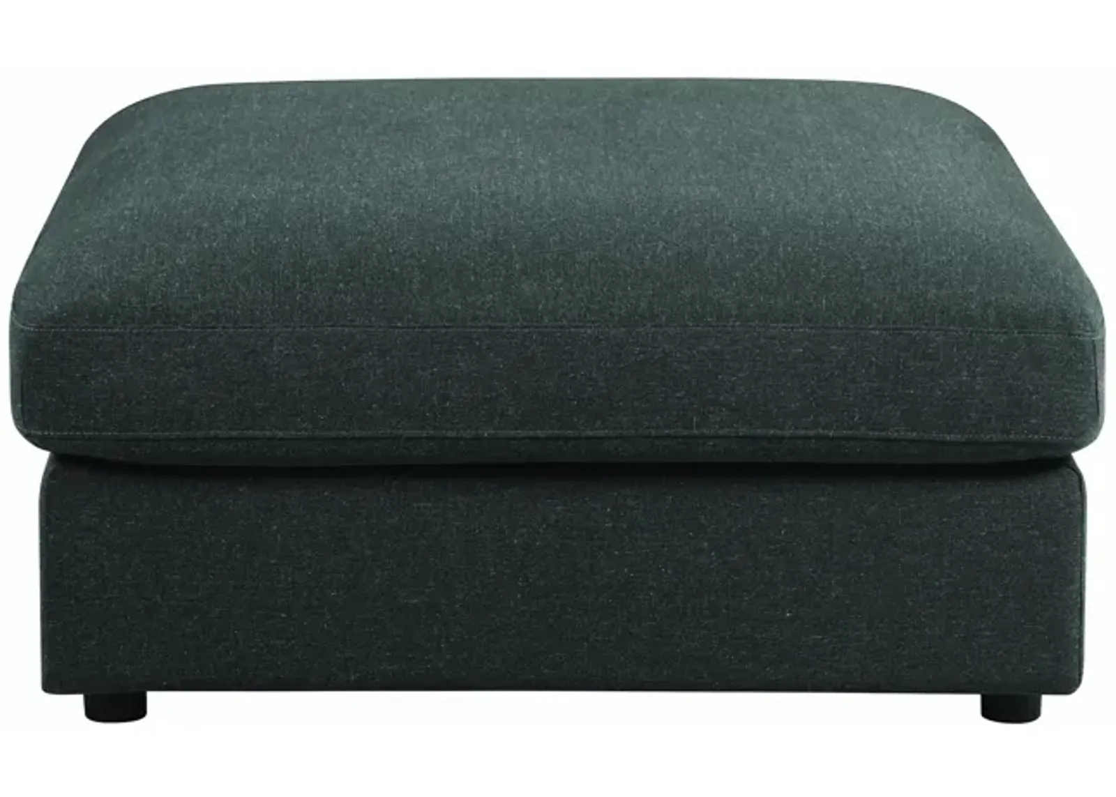 Fabric Upholstered Wooden Ottoman with Loose Cushion Seat and Small Feet, Dark Gray-Benzara