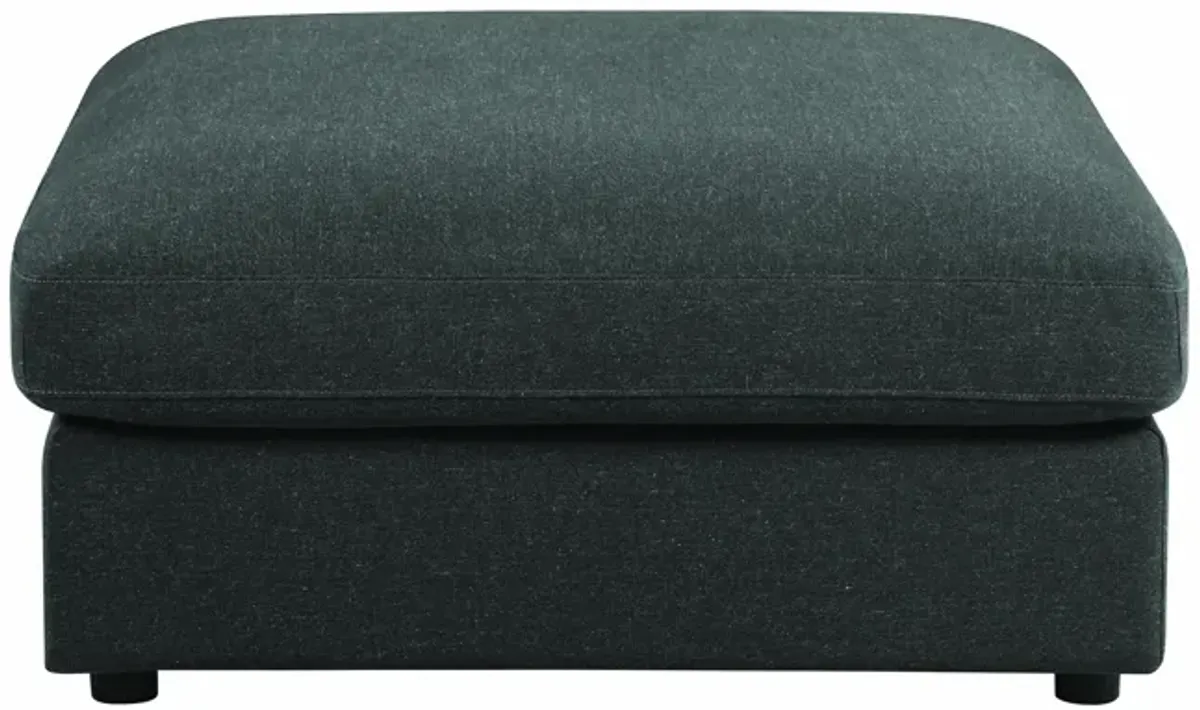 Fabric Upholstered Wooden Ottoman with Loose Cushion Seat and Small Feet, Dark Gray-Benzara