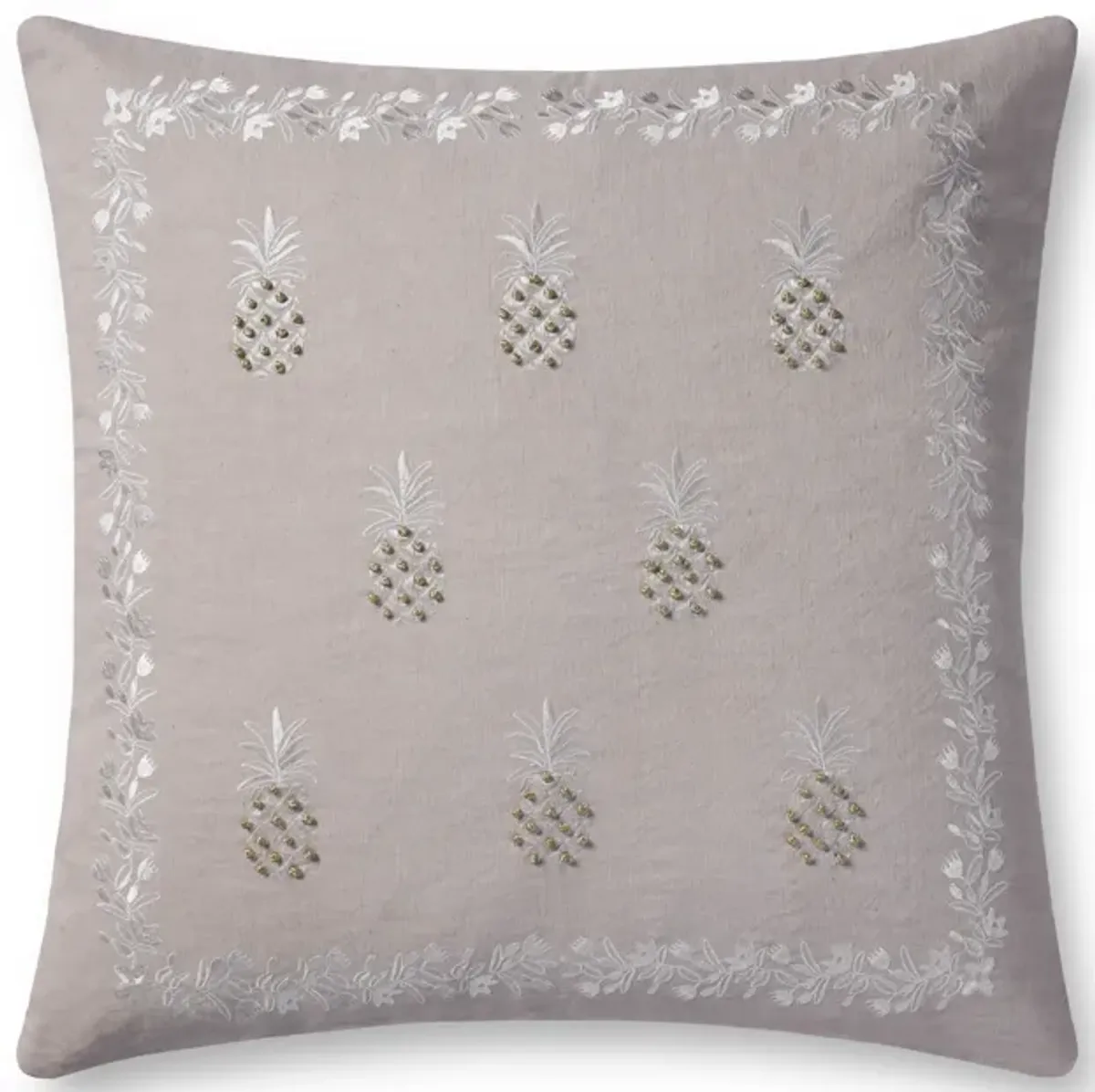 PINEAPPLE Prp0045 Khaki 22''x22'' Down Pillow by Rifle Paper Co. × Loloi